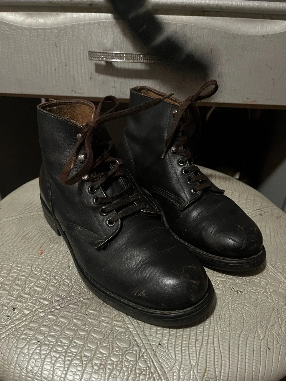 Men's Black Lace-Up vintage Leather Boots “Nitrene” brand I believe
